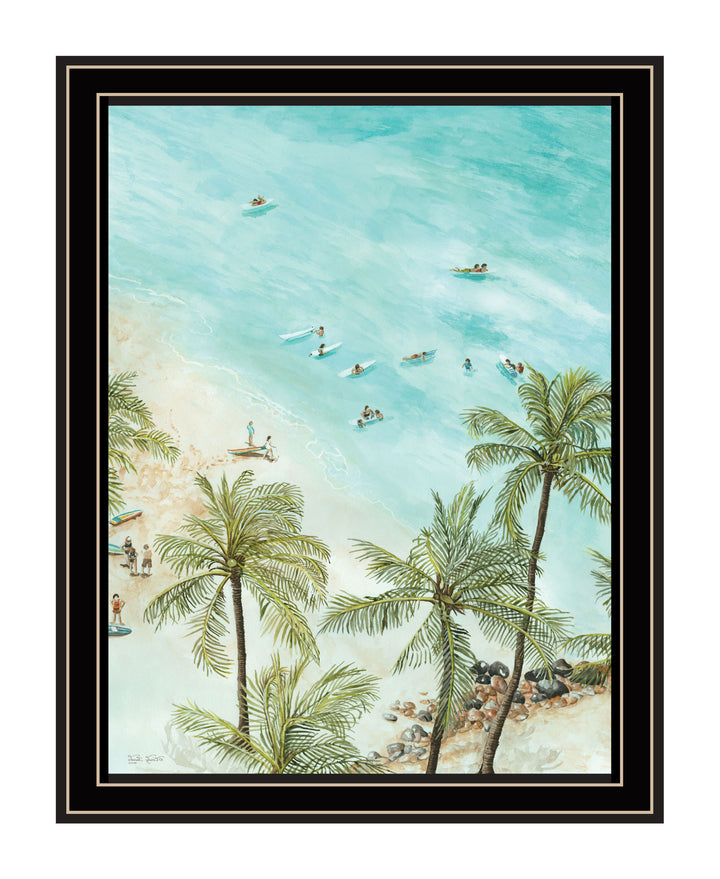 SURFING FROM AFAR Black Framed Print Wall Art