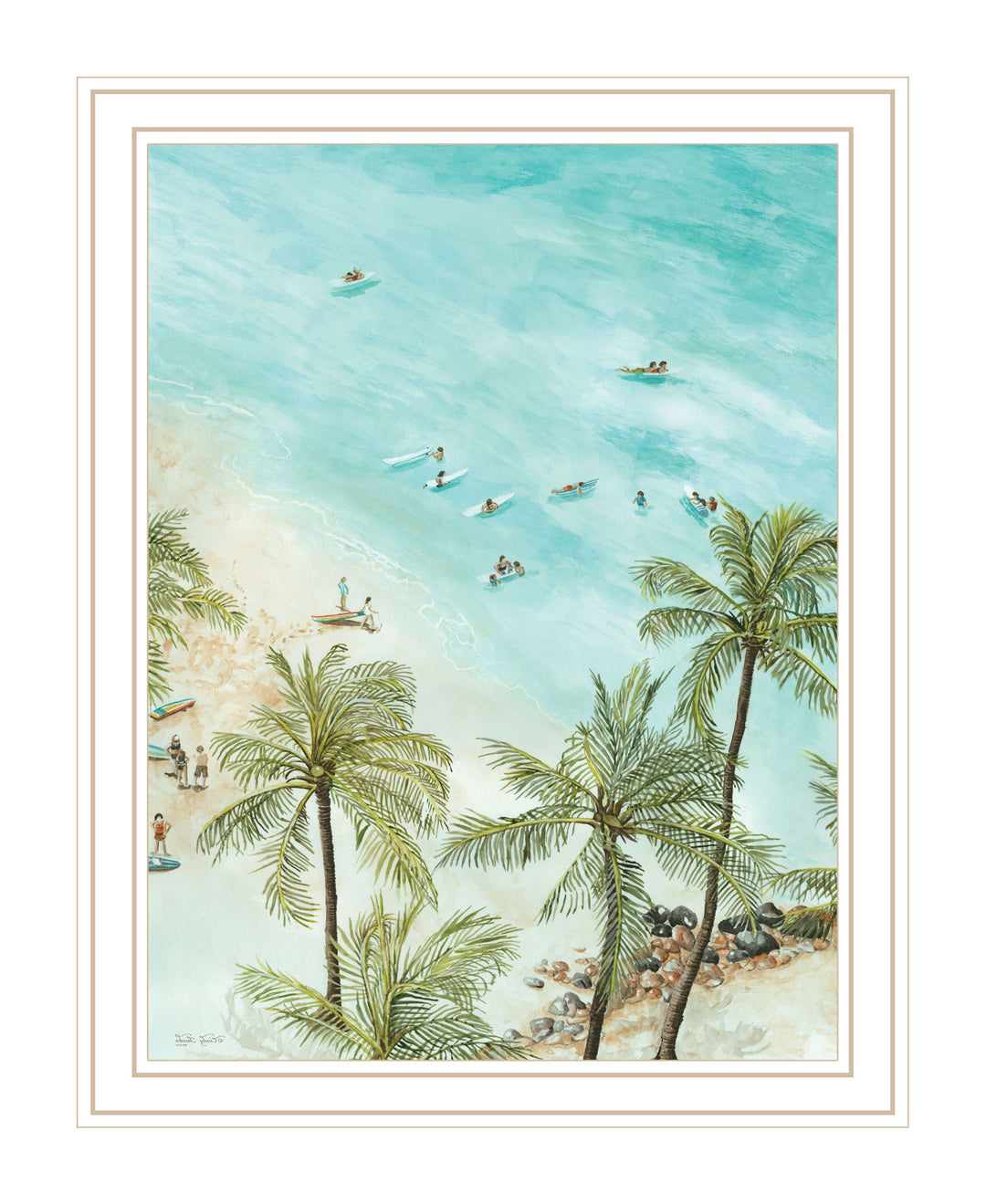 SURFING FROM AFAR Black Framed Print Wall Art