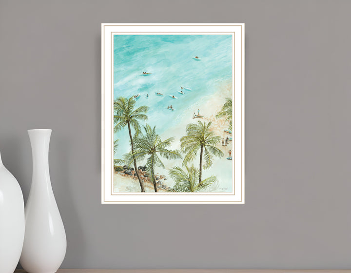 SURFING FROM AFAR Black Framed Print Wall Art