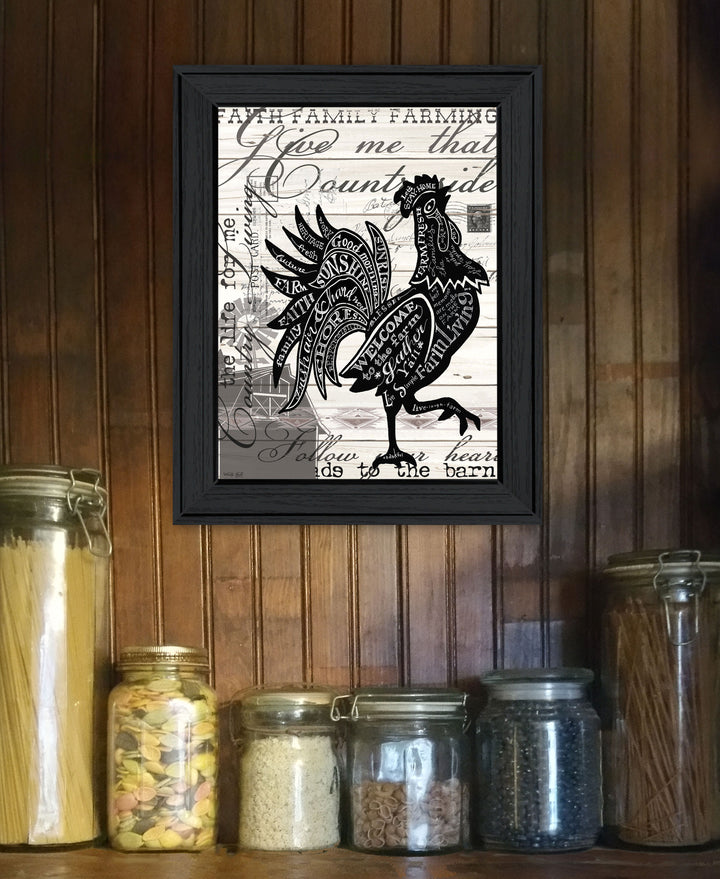 WELCOME TO THE FARM CHICKEN Black Framed Print Wall Art