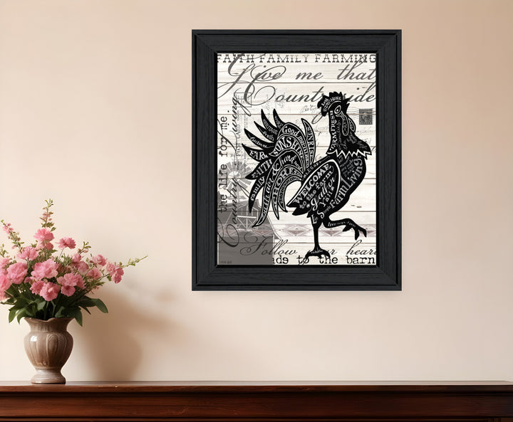 WELCOME TO THE FARM CHICKEN Black Framed Print Wall Art