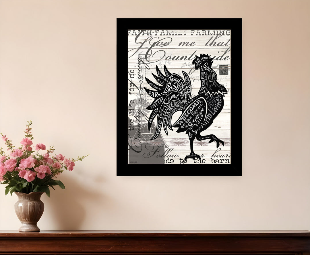 WELCOME TO THE FARM CHICKEN Black Framed Print Wall Art