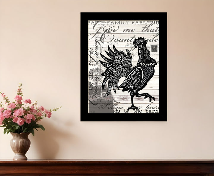 WELCOME TO THE FARM CHICKEN Black Framed Print Wall Art