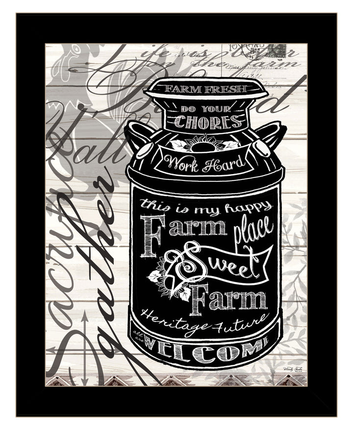 FARM SWEET FARM MILK CAN Black Framed Print Wall Art