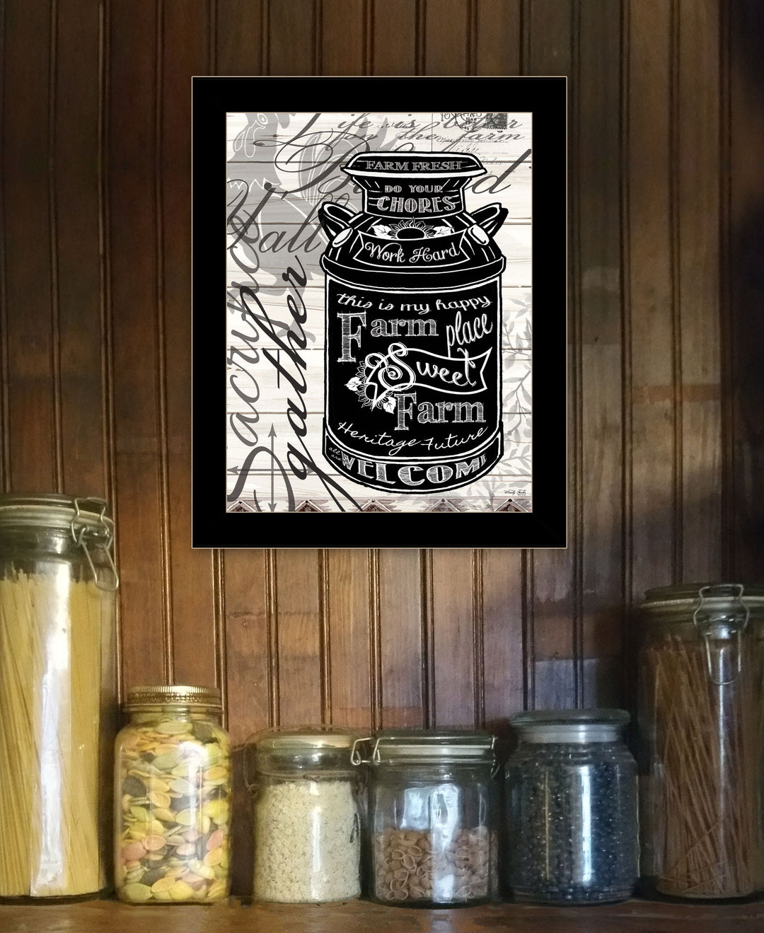 FARM SWEET FARM MILK CAN Black Framed Print Wall Art