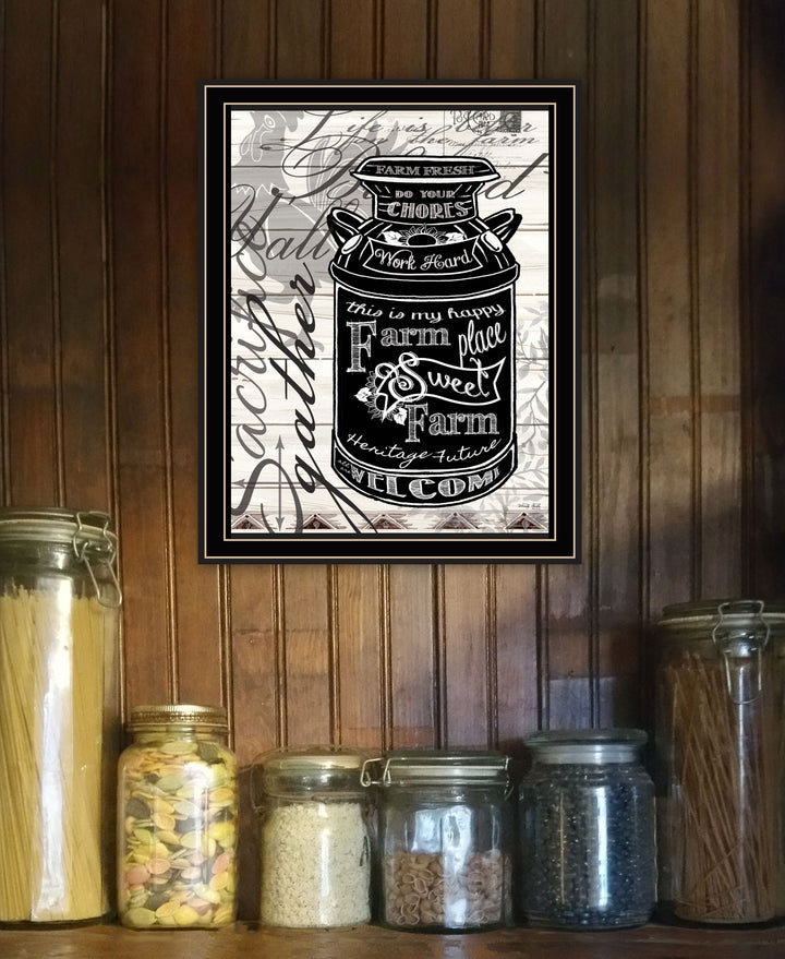 FARM SWEET FARM MILK CAN Black Framed Print Wall Art