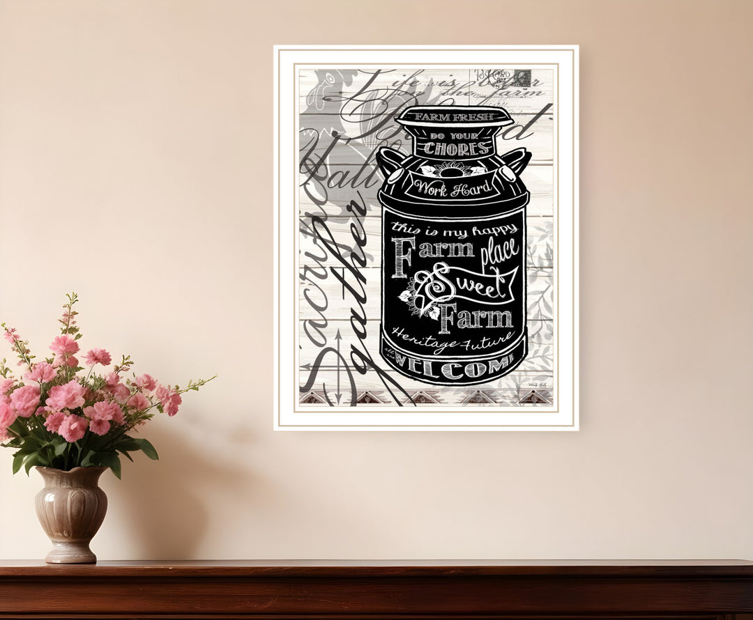 FARM SWEET FARM MILK CAN Black Framed Print Wall Art