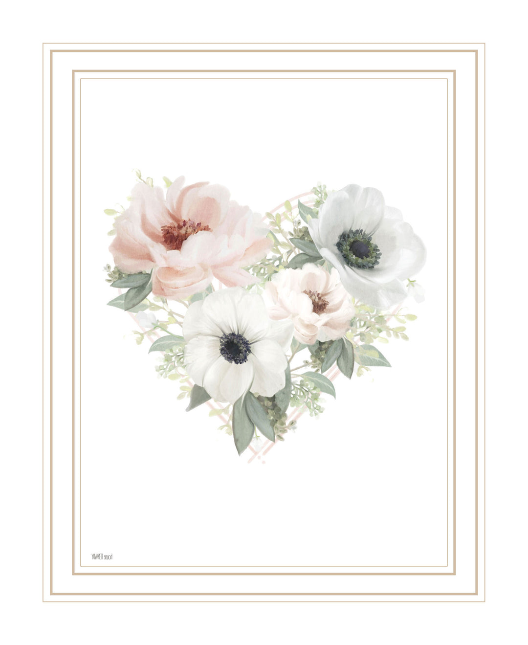 Floral Heart White Framed Print Wall Art