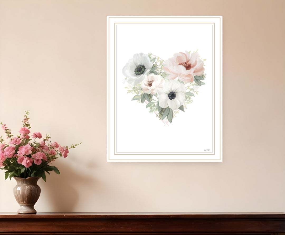 Floral Heart White Framed Print Wall Art