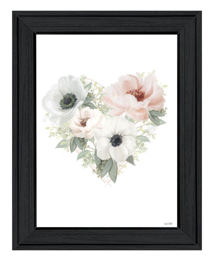 Floral Heart Black Framed Print Wall Art