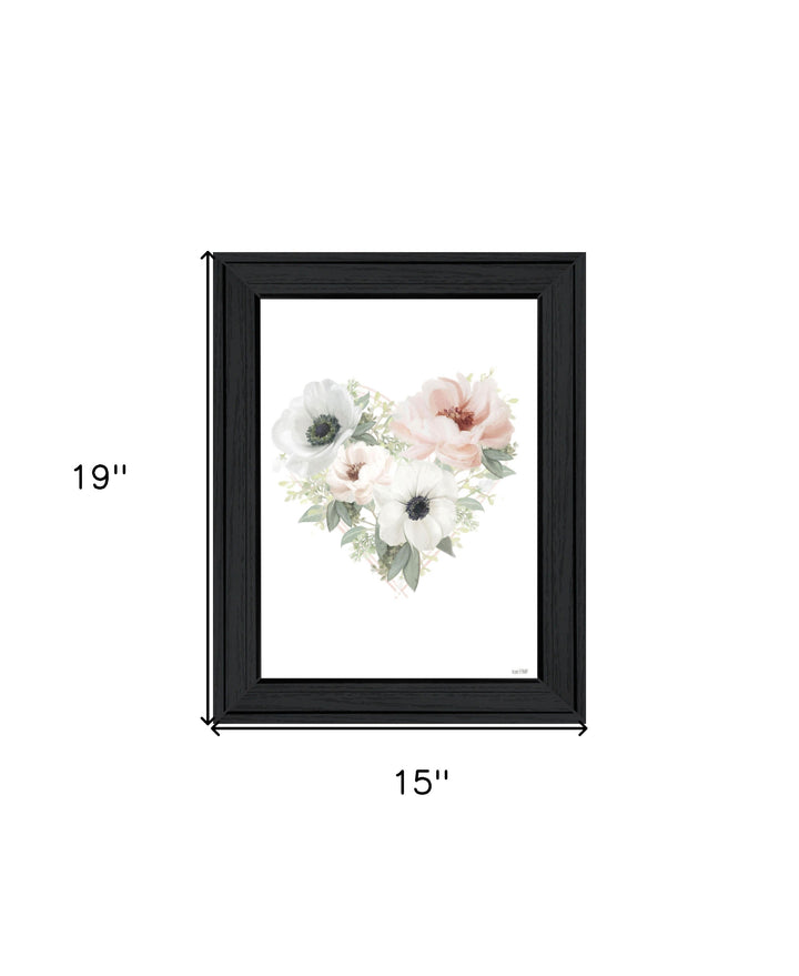 Floral Heart Black Framed Print Wall Art