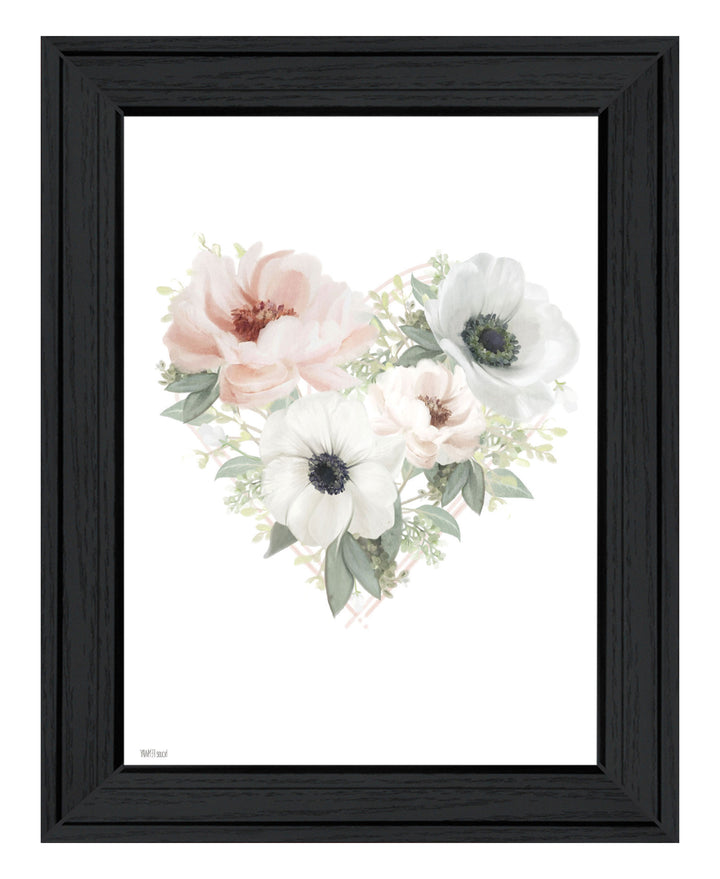 Floral Heart Black Framed Print Wall Art