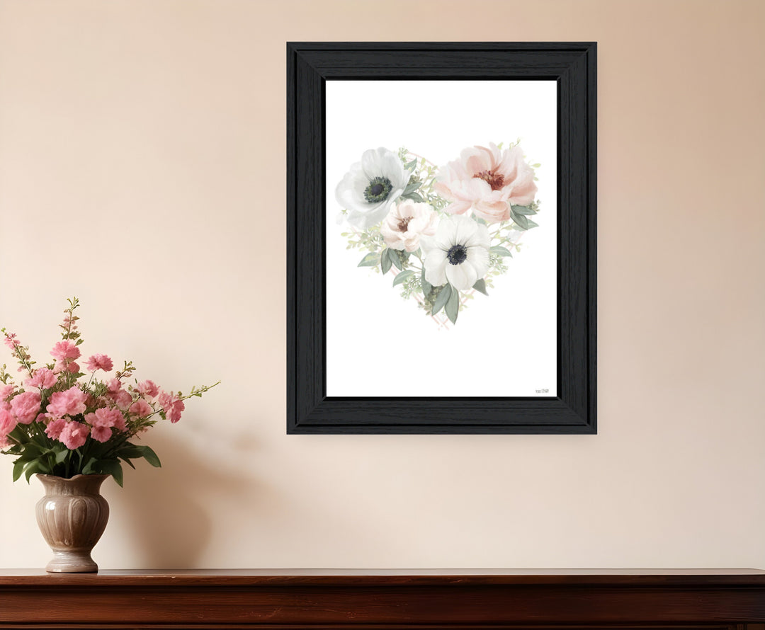 Floral Heart Black Framed Print Wall Art