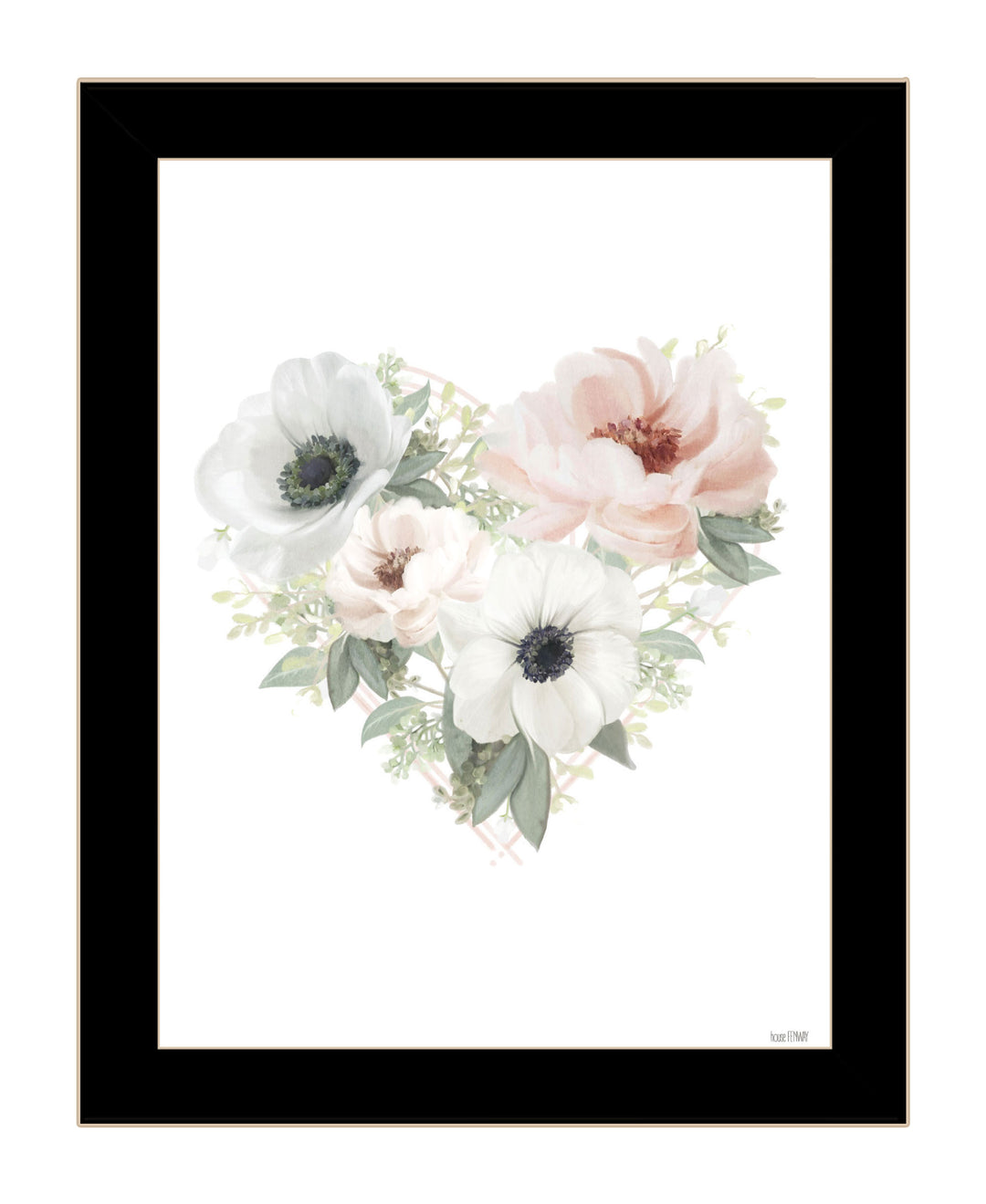 Floral Heart Black Framed Print Wall Art