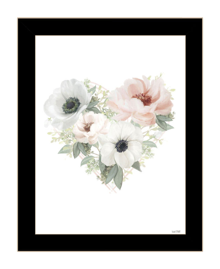 Floral Heart Black Framed Print Wall Art