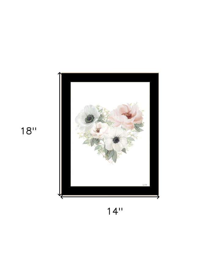 Floral Heart Black Framed Print Wall Art