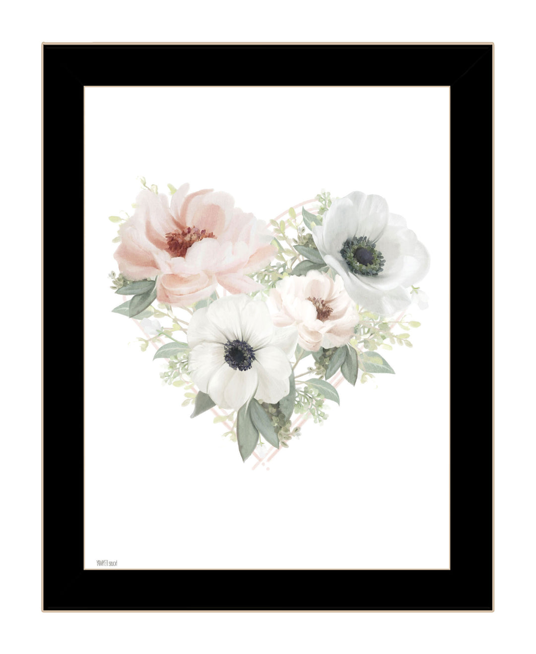 Floral Heart Black Framed Print Wall Art