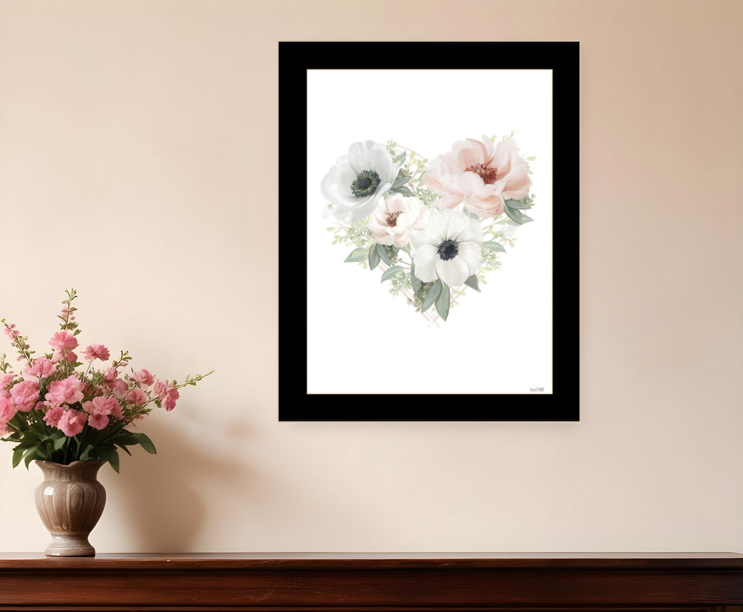 Floral Heart Black Framed Print Wall Art