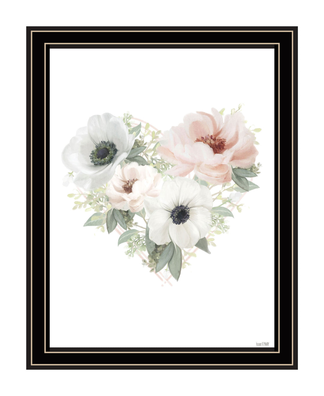 Floral Heart Black Framed Print Wall Art