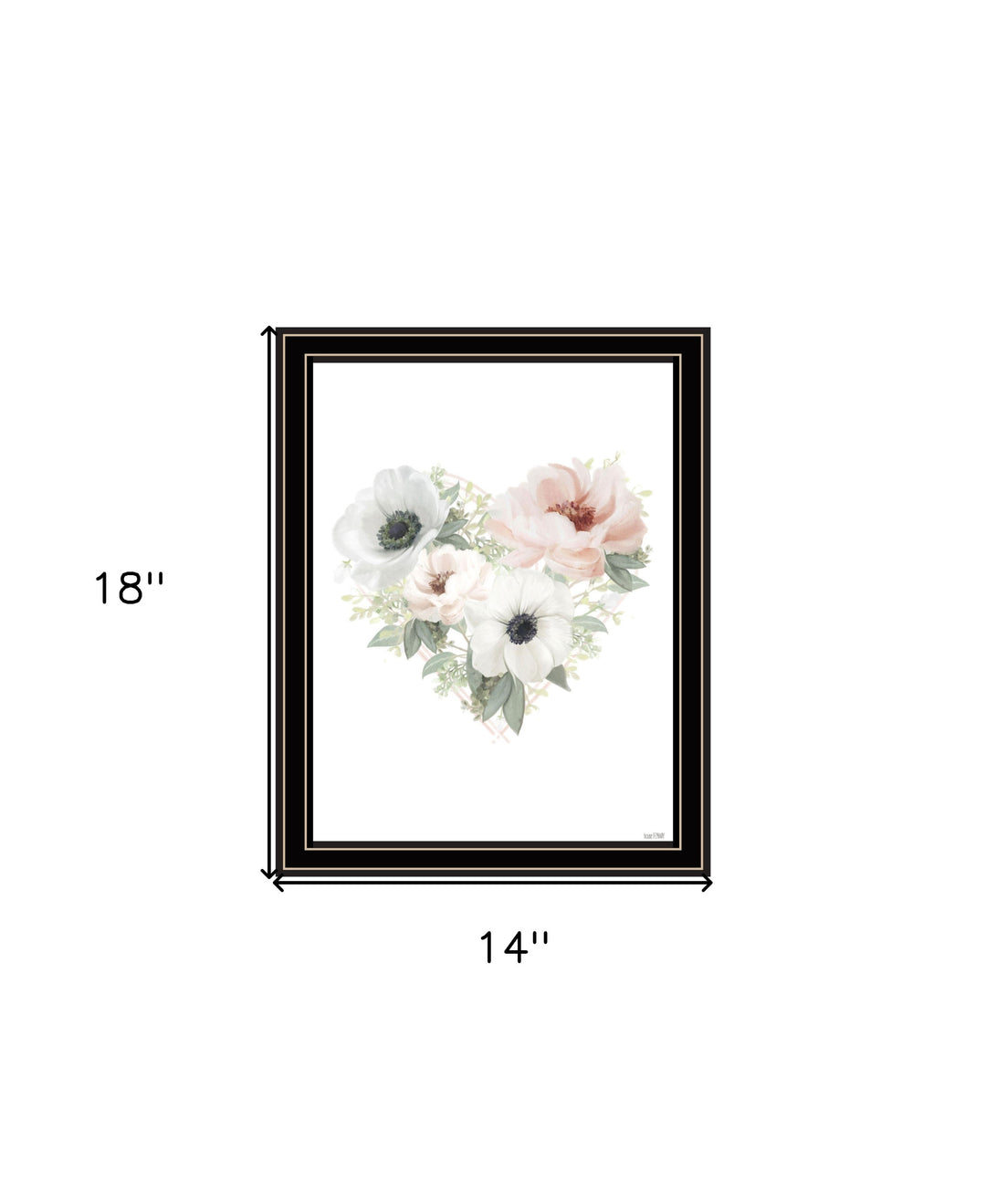 Floral Heart Black Framed Print Wall Art