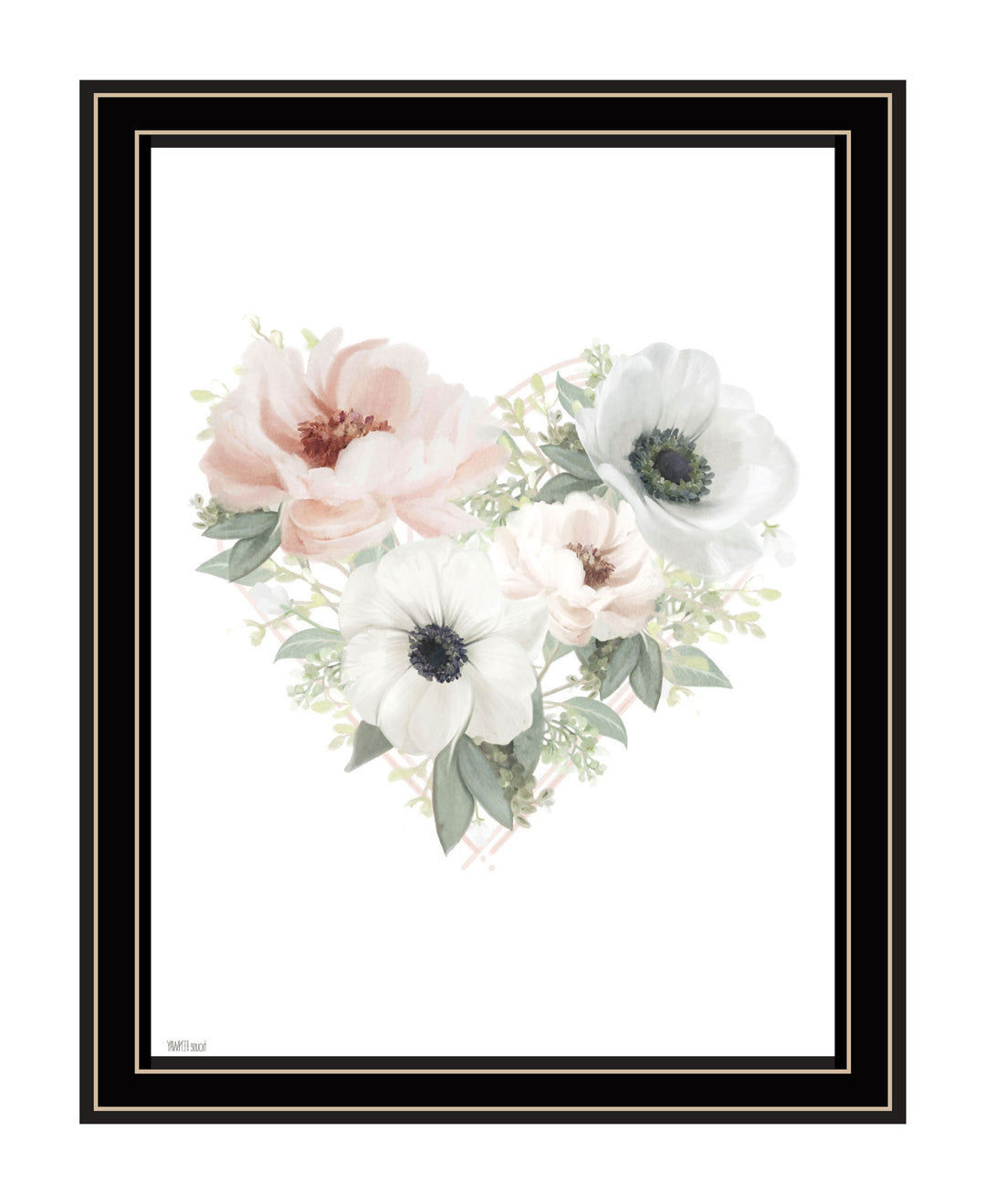 Floral Heart Black Framed Print Wall Art