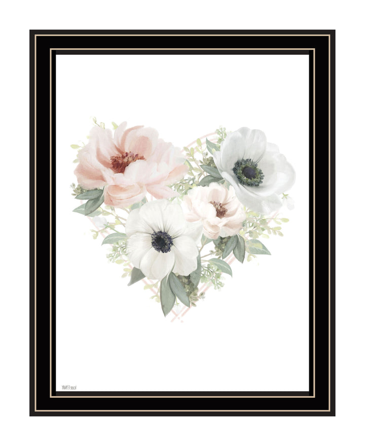 Floral Heart Black Framed Print Wall Art