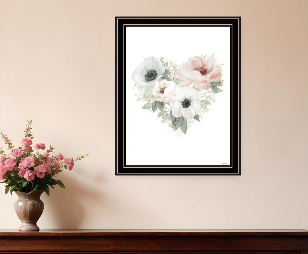 Floral Heart Black Framed Print Wall Art