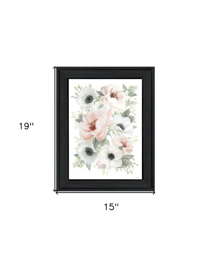 Peony Floral Block Black Framed Print Wall Art