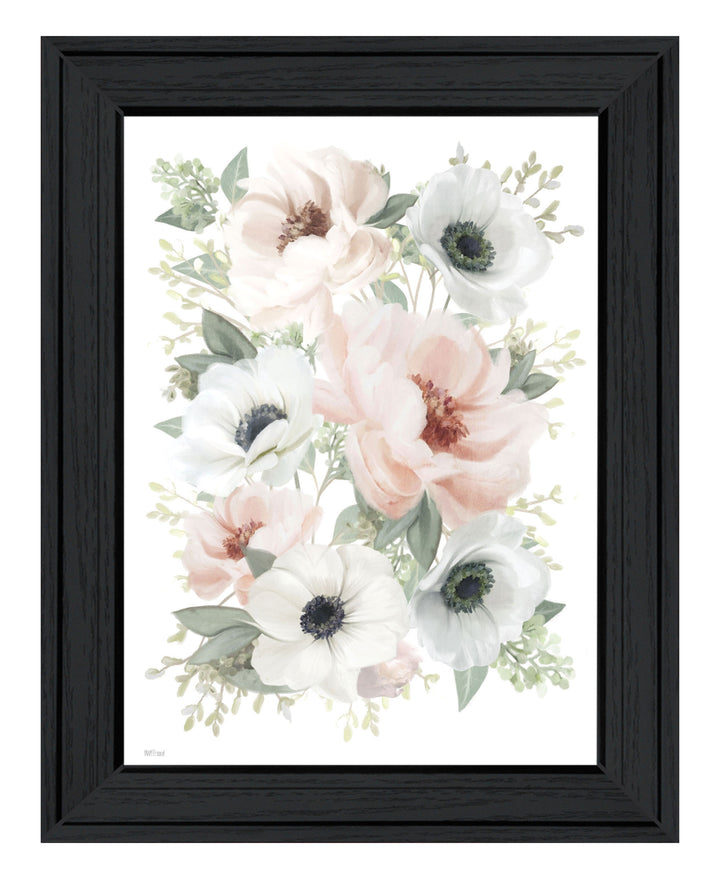 Peony Floral Block Black Framed Print Wall Art