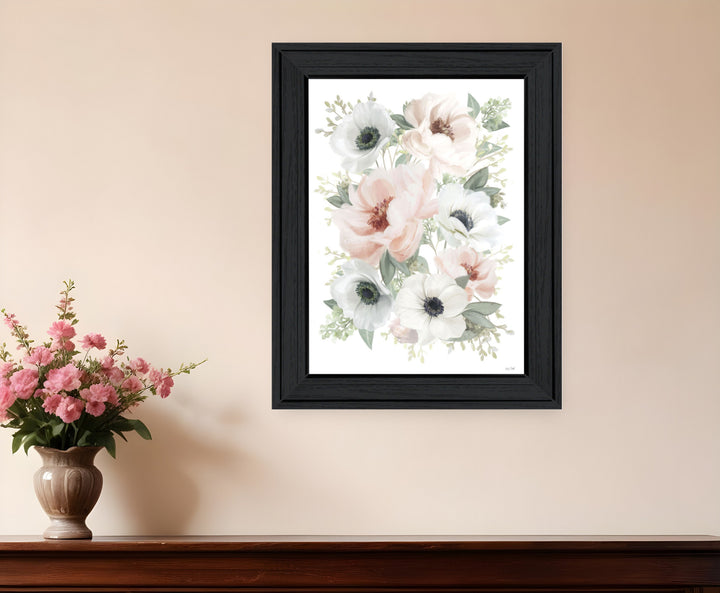 Peony Floral Block Black Framed Print Wall Art