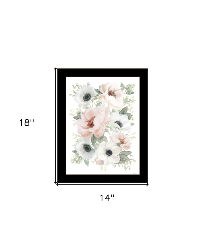 Peony Floral Block Black Framed Print Wall Art