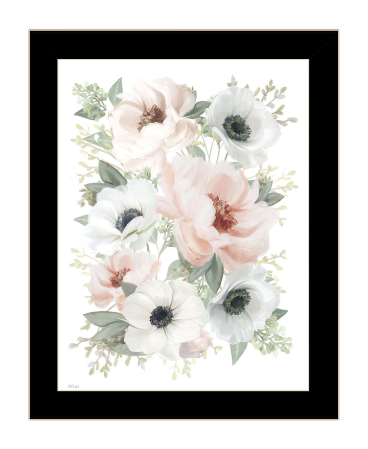 Peony Floral Block Black Framed Print Wall Art