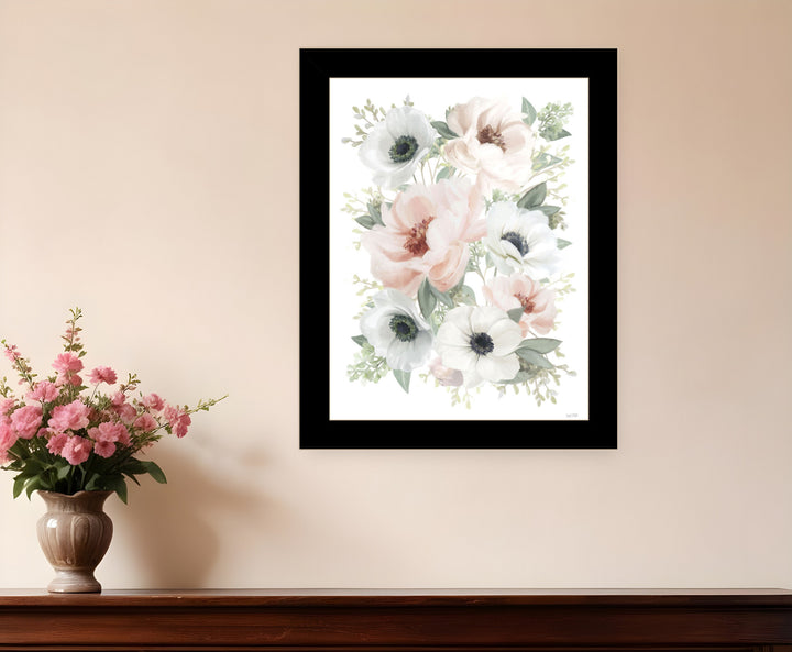 Peony Floral Block Black Framed Print Wall Art