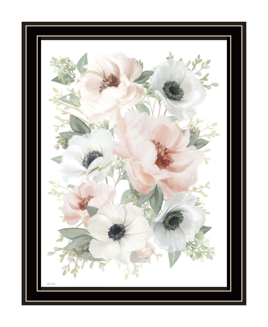 Peony Floral Block Black Framed Print Wall Art