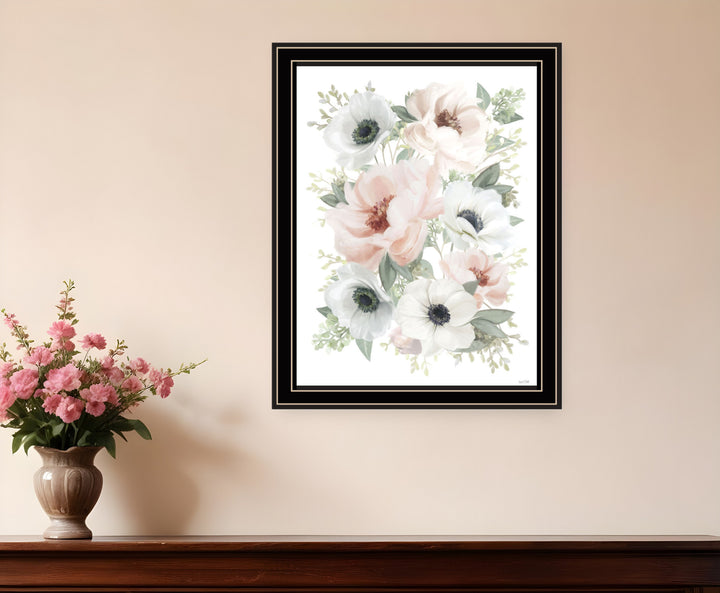 Peony Floral Block Black Framed Print Wall Art