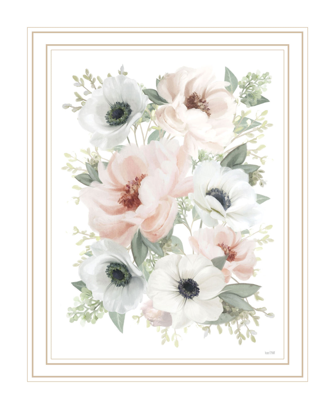 Peony Floral Block Black Framed Print Wall Art