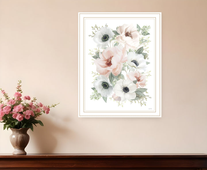 Peony Floral Block Black Framed Print Wall Art