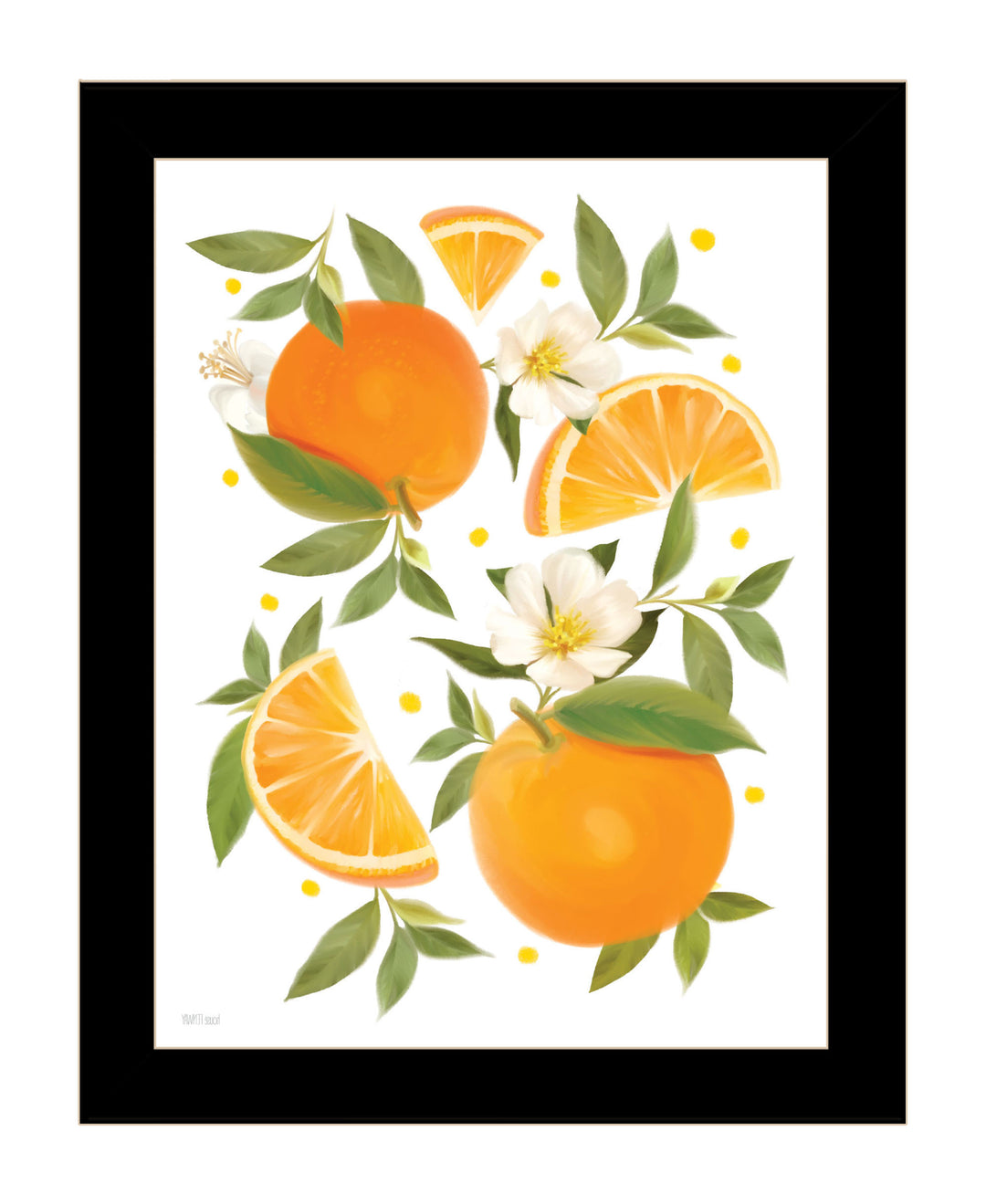 Citrus Orange Botanical Black Framed Print Wall Art