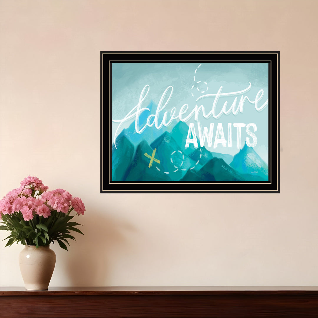 Adventure Awaits Black Framed Print Wall Art