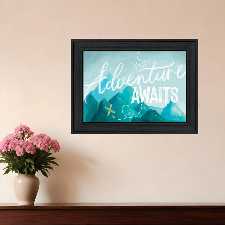 Adventure Awaits Black Framed Print Wall Art