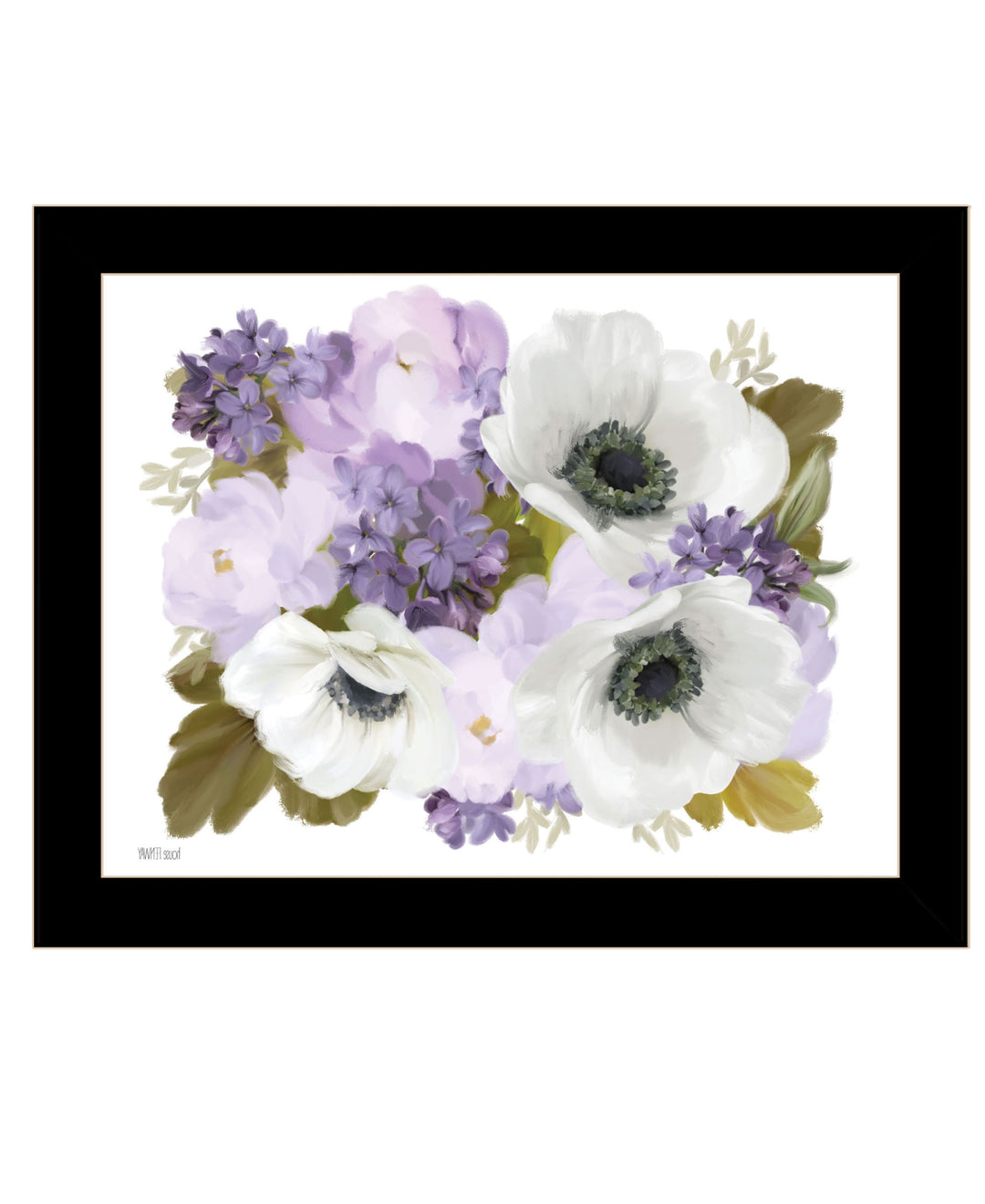 Lilacs and Anemone Black Framed Print Wall Art