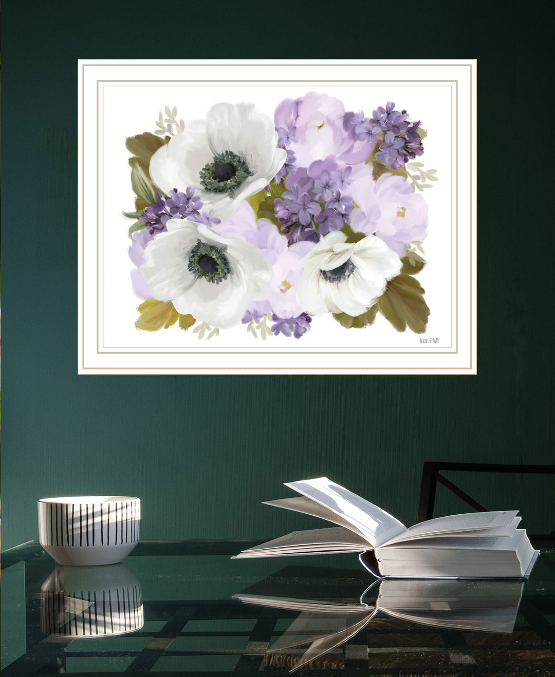 Lilacs and Anemone Black Framed Print Wall Art