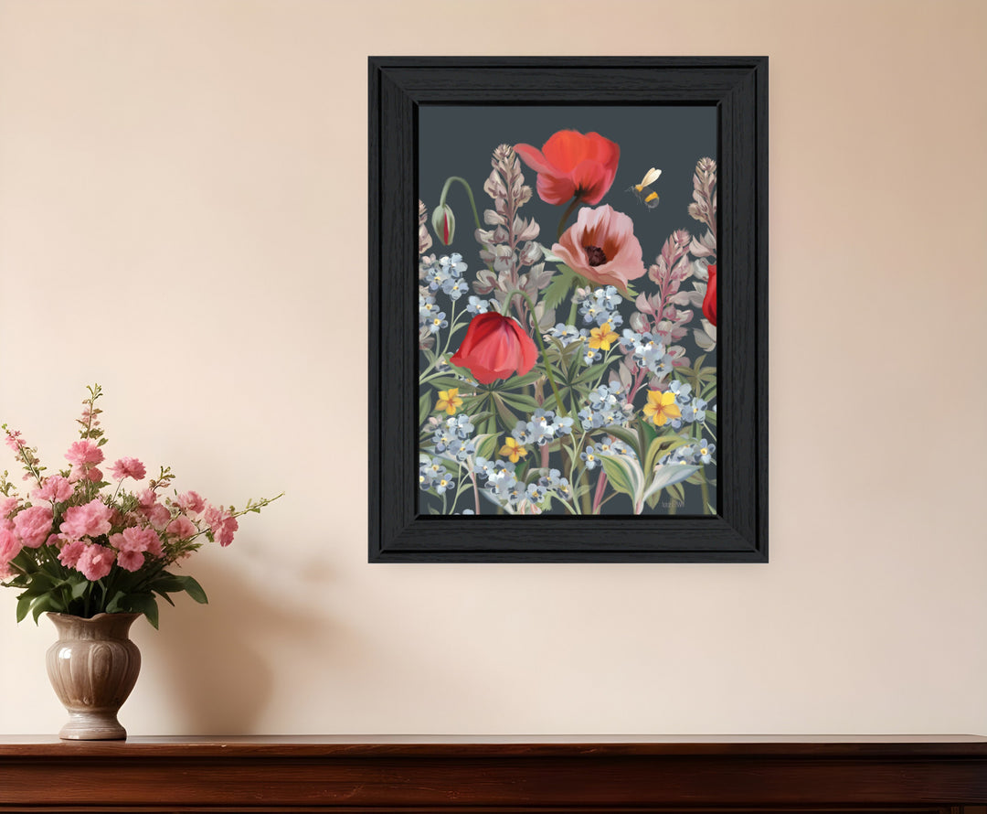 Summer Garden Buzz Black Framed Print Wall Art