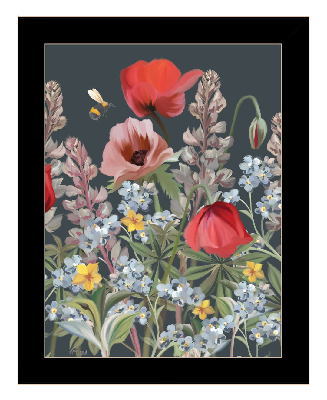 Summer Garden Buzz Black Framed Print Wall Art