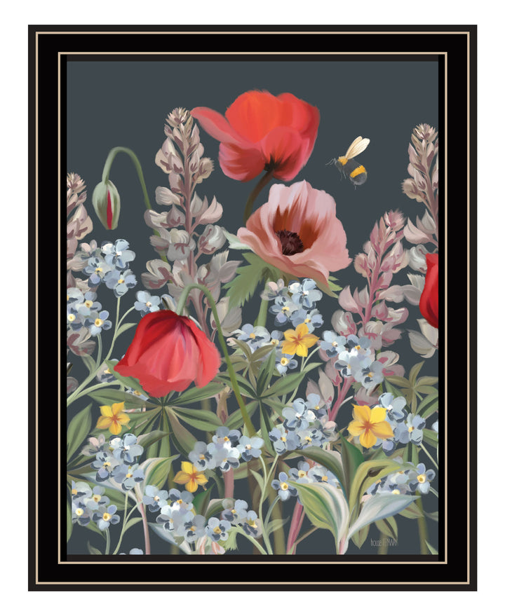 Summer Garden Buzz Black Framed Print Wall Art