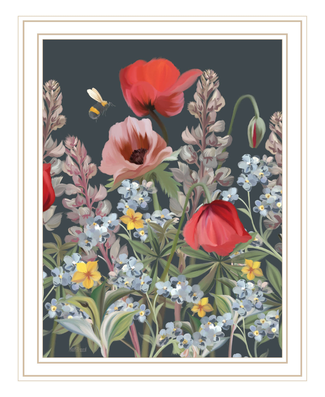 Summer Garden Buzz Black Framed Print Wall Art