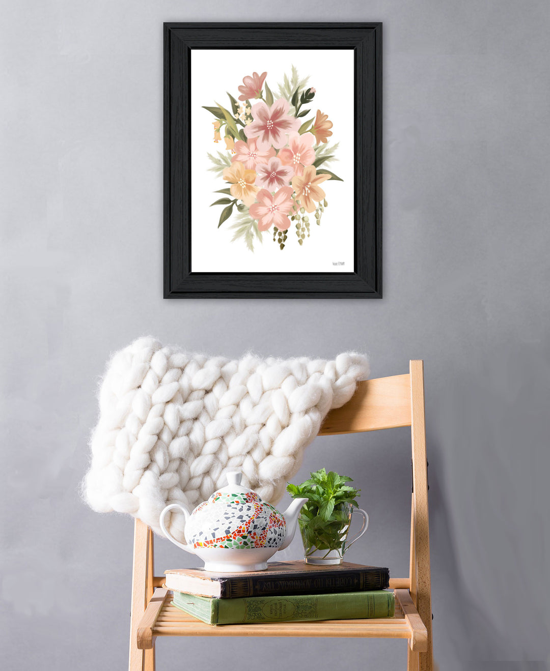 Peachy Petals Black Framed Print Wall Art