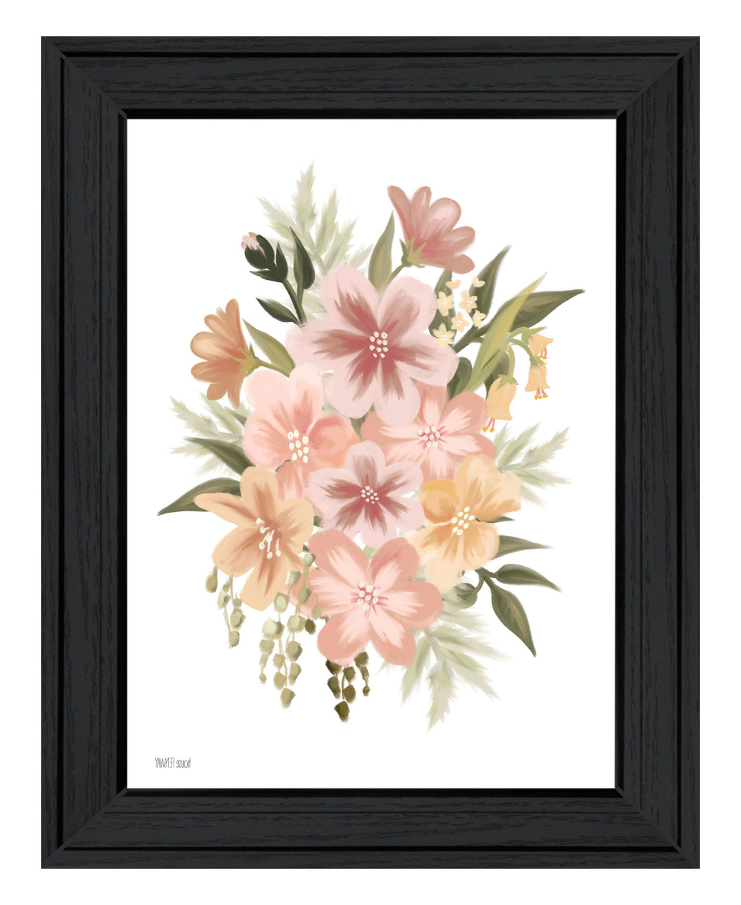 Peachy Petals Black Framed Print Wall Art