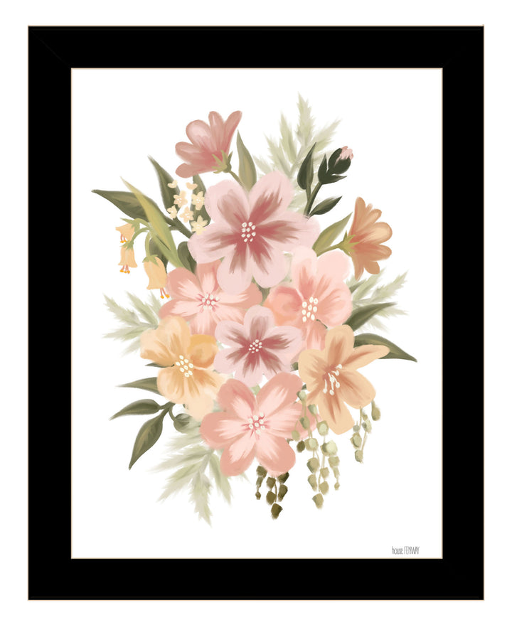 Peachy Petals Black Framed Print Wall Art