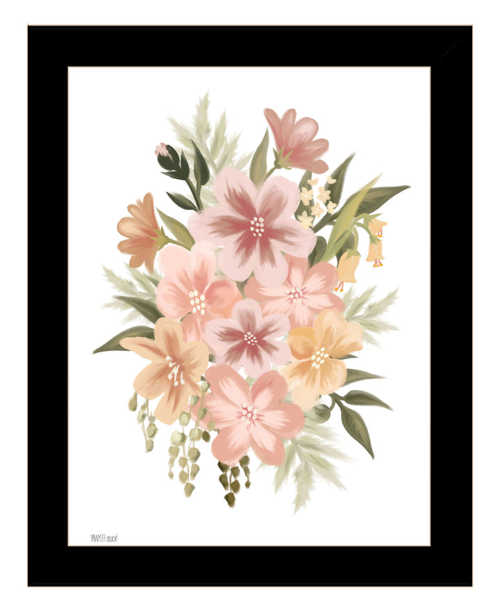 Peachy Petals Black Framed Print Wall Art